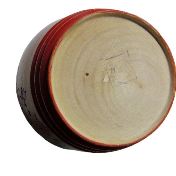 Wood Carved Painted Barrell Shaped Decor - Picture 3 of 4